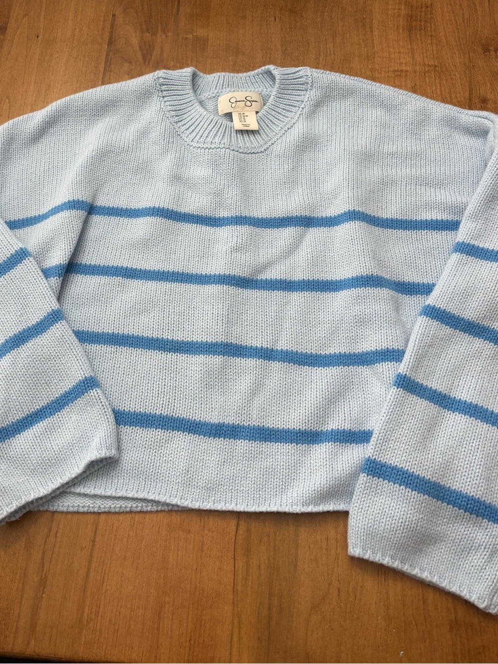Jessica Simpson Light Blue Crewneck Sweater with Blue Stripes